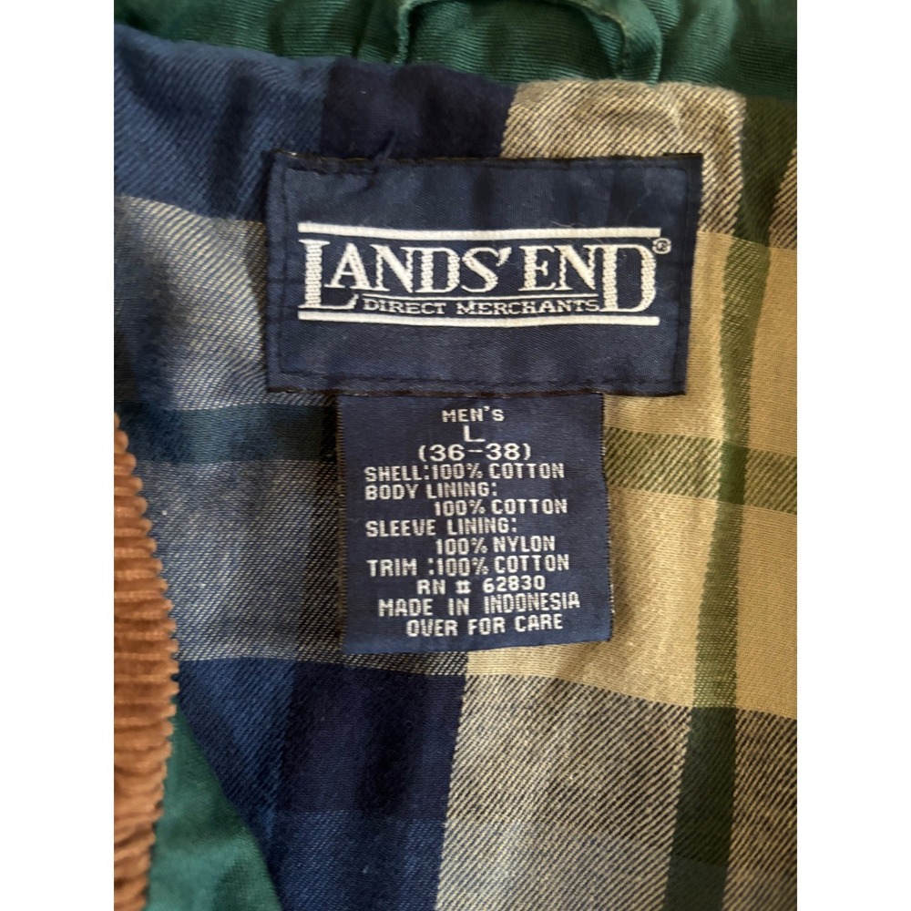 Lands End Mens Barn Jacket Forest Green Cotton Canvas Plaid Lined Chore Coat L - Picture 6 of 11
